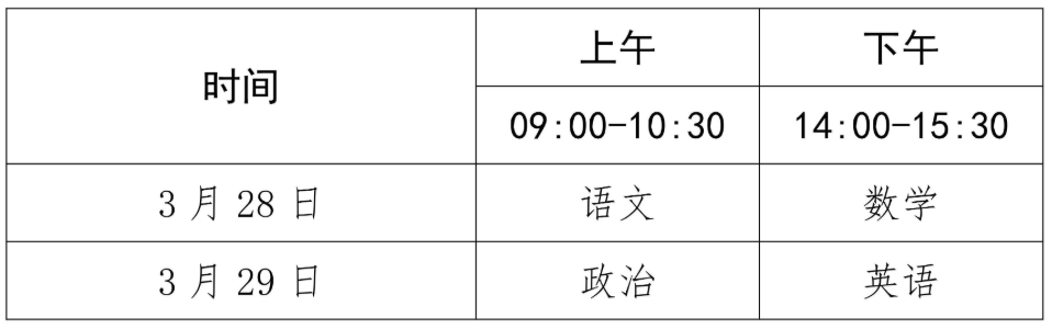海南体育单招文化考试