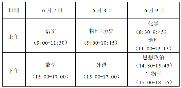 广西高考时间